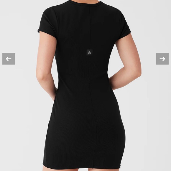 ALO Goddess Black Ribbed Short Sleeve Dress - Picture 6 of 8